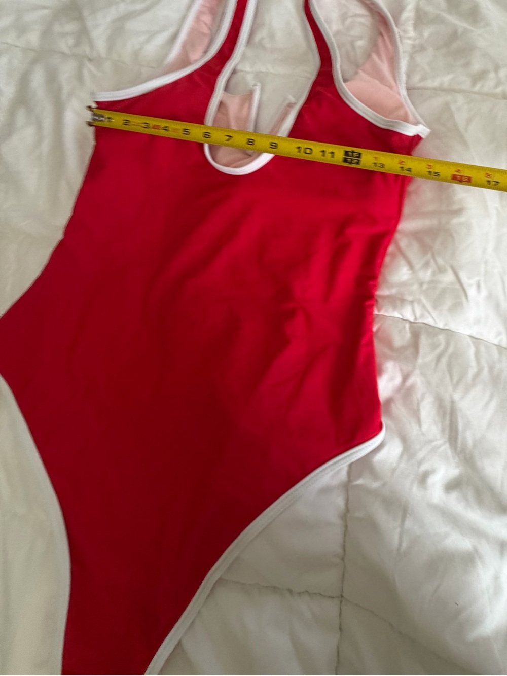 Red One-Piece Swimsuit with white trim - Picture 4 of 8